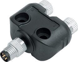 M8 double distributor box, Contacts: 4/3, not shielded, pluggable, IP67, UL listed, M12x1.0