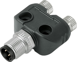 M12-A double distributor box, Contacts: 4/3, not shielded, pluggable, IP68, UL listed