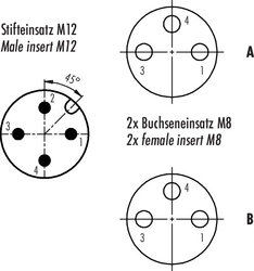 M12-A double distributor box, Contacts: 4/3, not shielded, pluggable, IP68, UL listed