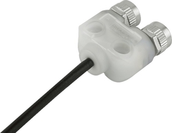 M12-A double distributor box, Contacts: 4, not shielded, moulded on cable, IP68, UL listed, M12x1.0, PUR black, 4 x 0.25 mm²