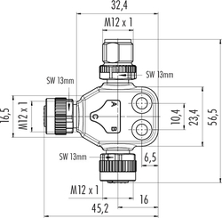 M12-A double distributor box, Contacts: 5, not shielded, pluggable, IP68, UL listed, M12x1.0