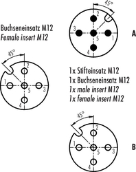 M12-A double distributor box, Contacts: 5, not shielded, pluggable, IP68, UL listed, M12x1.0