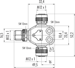 M12-A double distributor box, Contacts: 5, not shielded, pluggable, IP68, UL listed, M12x1.0