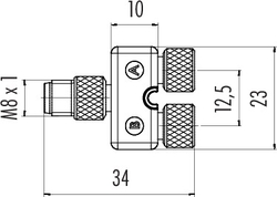 M8 double distributor box, Contacts: 4/3, not shielded, pluggable, IP68, UL listed, M12x1.0