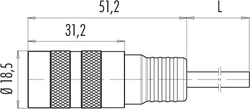 M16 IP67 female cable connector, Contacts: 12, not shielded, moulded on cable, IP67, PUR black, 12 x 0.25 mm²