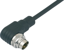 M16 IP67 male angled connector, Contacts: 12, not shielded, moulded on cable, IP67, Standard cable, PUR black, 12 x 0.25 mm²