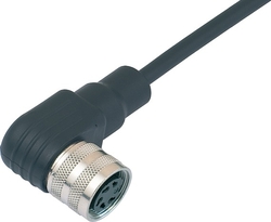 M16 IP67 female angled connector, Contacts: 8 DIN, shielded, moulded on cable, IP67, Shielded cable, PUR black, 8 x 0.25 mm²