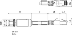 M12-X connecting cord, Contacts: 8, shielded, moulded on cable, IP67, UL listed, M12x1.0, PUR green, AWG 26/7