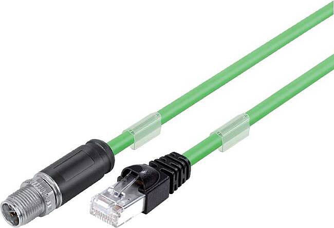 M12-X connecting cord, Contacts: 8, shielded, moulded on cable, IP67, UL listed, M12x1.0, PUR green, AWG 26/7 - 1