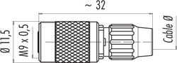 M9 IP40 female cable connector, Contacts: 3, 3.0 - 4.0 mm, shielding is not possible, solder, IP40