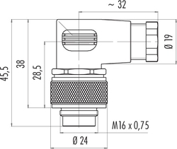 M16 IP67 male angled connector, Contacts: 12, 6.0 - 8.0 mm, shielding is not possible, solder, IP67