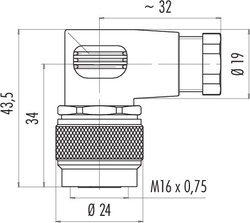 M16 IP67 female angled connector, Contacts: 12, 6.0 - 8.0 mm, shielding is not possible, solder, IP67