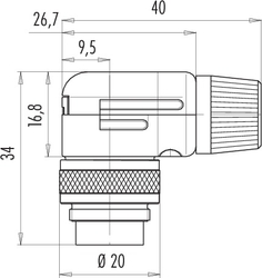 M16 IP40 male angled connector, Contacts: 2, 4.0 - 6.0 mm, shieldable, solder, IP40