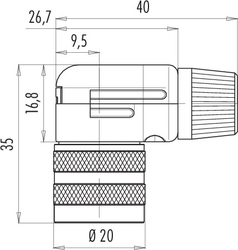 M16 IP40 female angled connector, Contacts: 5, 4.0 - 6.0 mm, shieldable, solder, IP40