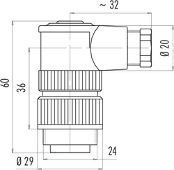 RD24 male angled connector, Contacts: 3+PE, 6.0 - 8.0 mm, shielding is not possible, screw clamp, IP67, PG9