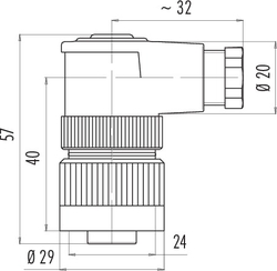 RD24 female angled connector, Contacts: 6+PE, 6.0 - 8.0 mm, shielding is not possible, solder, IP67, PG9