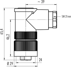 RD24 female angled connector, Contacts: 6+PE, 10.0 - 12.0 mm, shielding is not possible, screw clamp, IP67, PG13.5