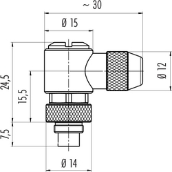 M9 IP67 male angled connector, Contacts: 2, 3.5 - 5.0 mm, shieldable, solder, IP67