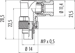 M9 IP67 male angled connector, Contacts: 3, 3.5 - 5.0 mm, shielding is not possible, solder, IP67