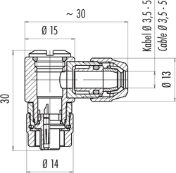 M9 IP67 female angled connector, Contacts: 3, 3.5 - 5.0 mm, shieldable, solder, IP67