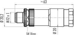 M12-A Double male socket, Contacts: 4, 2 x 2: 1.0 - 3.0 mm / Ø 4.0 - 5.0 mm, not shielded, screw clamp, IP67, UL