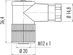 M12-A female angled connector, Contacts: 4, 4.0 - 6.0 mm, not shielded, screw clamp, IP67, UL