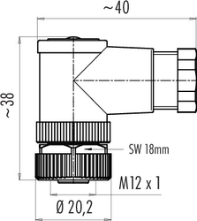 M12-B female angled connector, Contacts: 5, 4.0 - 6.0 mm, not shielded, screw clamp, IP67, UL