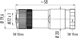 M12-A Duo female cable connector, Contacts: 5, 2 x 2: 1.0 - 3.0 mm / Ø 4.0 - 5.0 mm, not shielded, screw clamp, IP67, UL