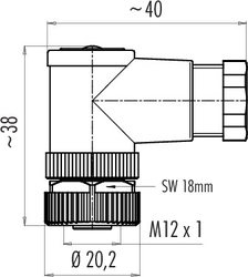 M12-A female angled connector, Contacts: 5, 6.0 - 8.0 mm, not shielded, screw clamp, IP67, UL, PG9