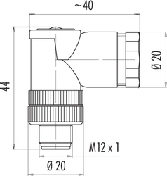 M12-A male angled connector, Contacts: 5, 2 x 2: 1.0 - 3.0 mm / Ø 4.0 - 5.0 mm, not shielded, screw clamp, IP67, UL