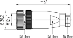 M12-A female cable connector, Contacts: 4, 4.0 - 6.0 mm, not shielded, crimp (Crimp contacts must be ordered separately), IP67, UL