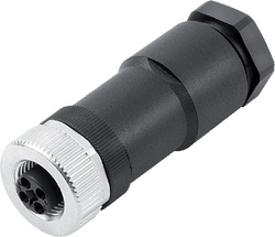 M12-T female cable connector, Contacts: 4, 8.0 - 10.0 mm, not shielded, screw clamp, IP67, UL, VDE