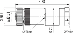 M12-T female cable connector, Contacts: 4, 8.0 - 10.0 mm, not shielded, screw clamp, IP67, UL, VDE