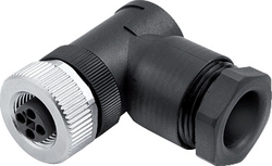 M12-T female angled connector, Contacts: 4, 8.0 - 10.0 mm, not shielded, screw clamp, IP67, UL, VDE