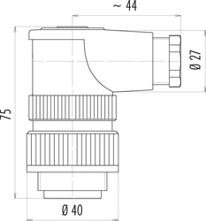 RD30 male angled connector, Contacts: 4+PE, 12.0 - 14.0 mm, shielding is not possible, screw clamp, IP65, ESTI+, VDE