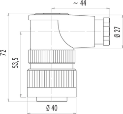 RD30 female angled connector, Contacts: 4+PE, 10.0 - 12.0 mm, shielding is not possible, screw clamp, IP65, ESTI+, VDE