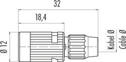 Bayonet female cable connector, Contacts: 3, 4.0 - 5.0 mm, shielding is not possible, solder, IP40