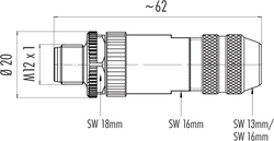 M12-A cable connector, Contacts: 4, 4.0 - 6.0 mm, shieldable, screw clamp, IP67, UL