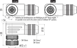 M12-A female angled connector, Contacts: 5, 6.0 - 8.0 mm, shielded, screw clamp, IP67, UL