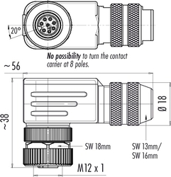 M12 8 Kontaklı Dişi Kablo Üzeri, 6-8mm