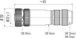 M12-A female cable connector, Contacts: 8, 8.0 - 9.0 mm, shieldable, screw clamp, IP67, UL