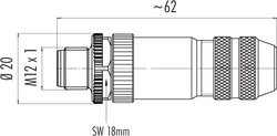 M12-A cable connector, Contacts: 12, 6.0 - 8.0 mm, shieldable, solder, IP67, UL