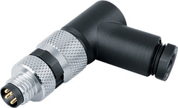 M8 male angled connector, Contacts: 3, 3.5 - 5.0 mm, not shielded, screw clamp, IP67, UL listed