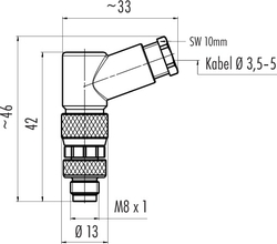 M8 male angled connector, Contacts: 3, 3.5 - 5.0 mm, not shielded, screw clamp, IP67, UL listed