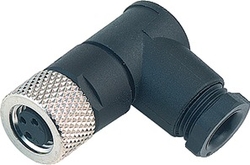 M8 female angled connector, Contacts: 3, 3.5 - 5.0 mm, not shielded, solder, IP67, UL listed