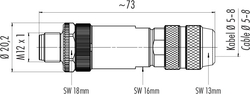 M12-D cable connector, Contacts: 4, 5.0 - 8.0 mm, shieldable, crimp (Crimp contacts must be ordered separately), IP67