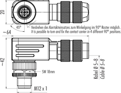 M12-D male angled connector, Contacts: 4, 5.0 - 8.0 mm, shieldable, screw clamp, IP67, UL