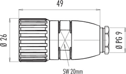 M23 female cable connector, Contacts: 9, 6.0 - 10.0 mm, shielding is not possible, solder, IP67