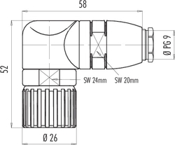 M23 male angled connector, Contacts: 12, 6.0 - 10.0 mm, shielding is not possible, solder, IP67