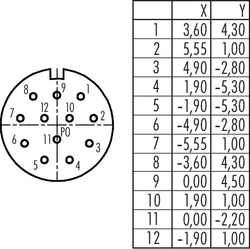 M23 female angled connector, Contacts: 12, 6.0 - 10.0 mm, shielding is not possible, solder, IP67